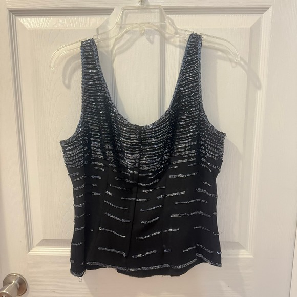 J. Luxmi New York Size L Beaded Sheer Blouse Tank Top Set Black Party Holiday‎ - Picture 9 of 13
